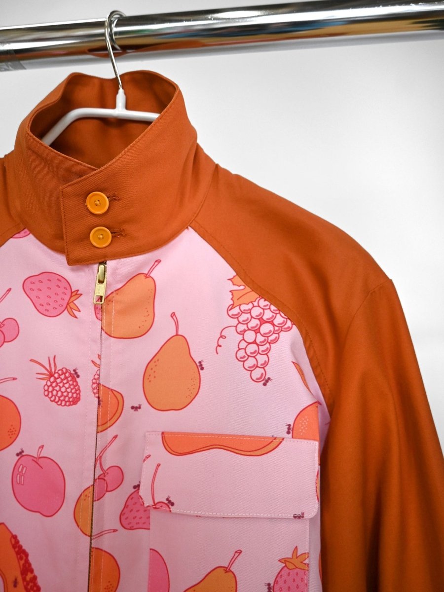 "All Over Fruit" print Jacket - Sweet Potato (ONE-OFF). Design by HO HOS HOLE IN THE WALL