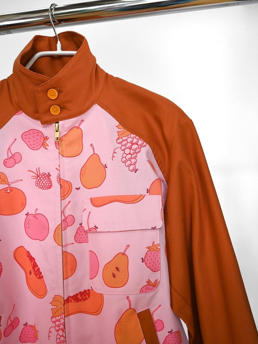 "All Over Fruit" print Jacket - Sweet Potato (ONE-OFF). Design by HO HOS HOLE IN THE WALL