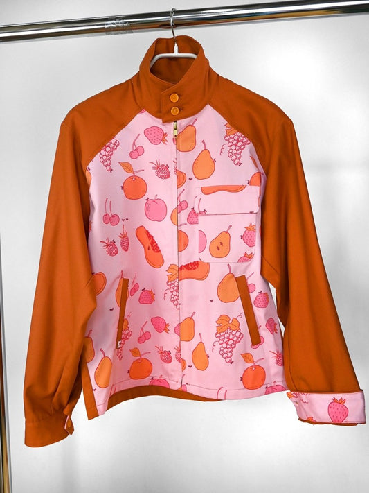 "All Over Fruit" print Jacket - Sweet Potato (ONE-OFF). Design by HO HOS HOLE IN THE WALL