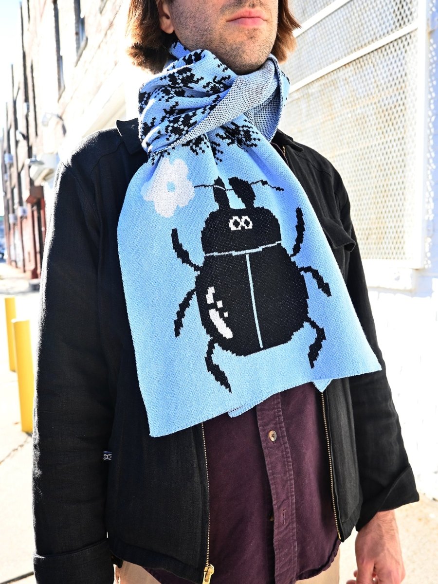 "Beetletooth" Jumbo scarf. Made on Long Island, New York, USA, with recycled cotton and recycled polyester. Designed in NYC by Ho Hos Hole in The Wall. 78" x 12"