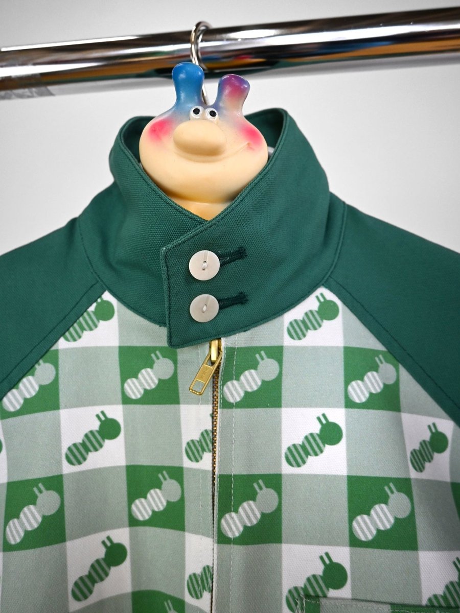 "Caterpillar Gingham" Jacket - Green Duck (ONE-OFF). Design by HO HOS HOLE IN THE WALL