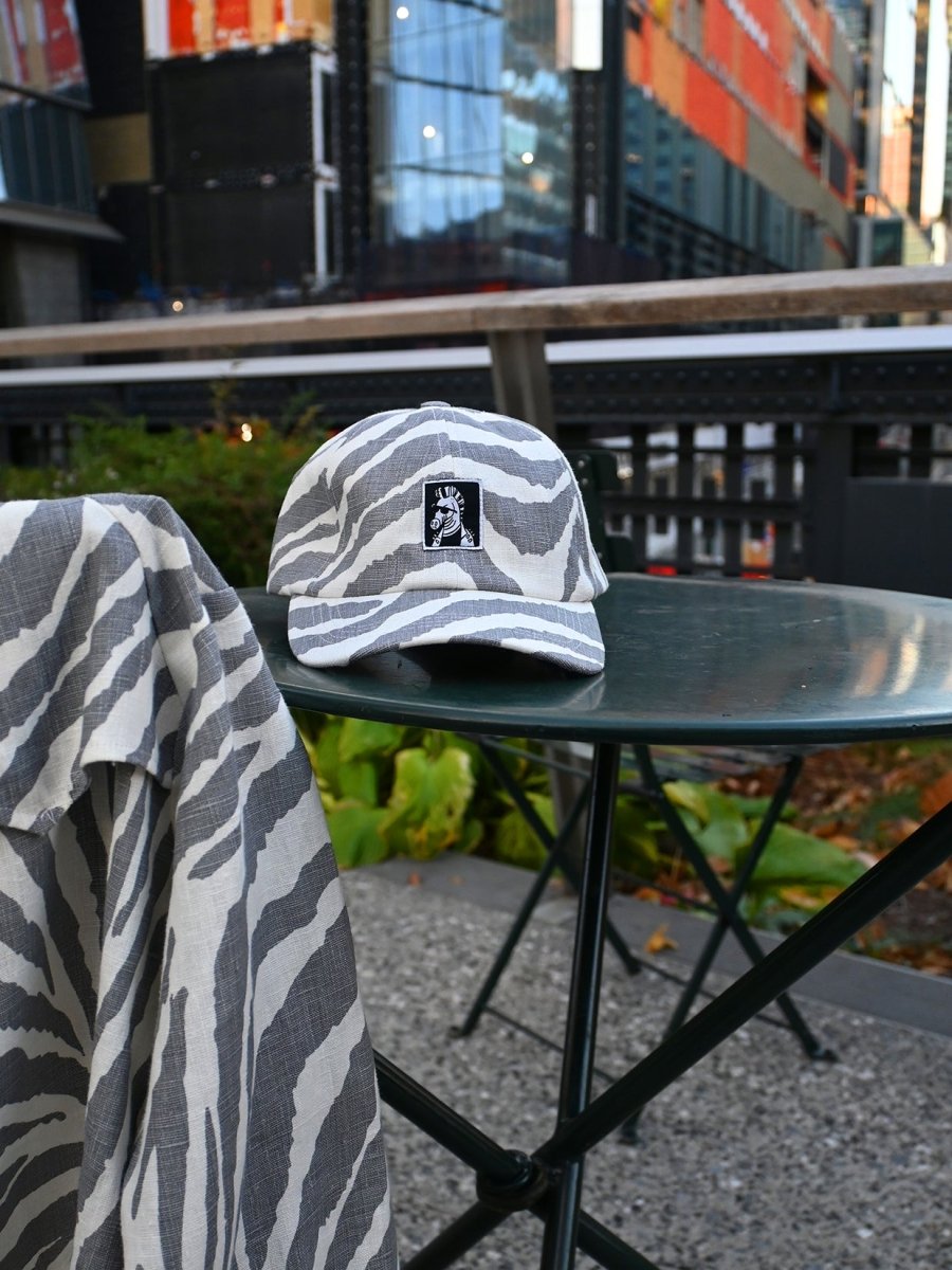 "Zebra Without a Cause" Linen Cap. Designed by HO HOS HOLE IN THE WALL. Made in NYC.